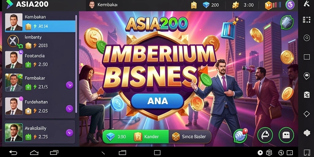Tangkapan layar gameplay di ASIA200 menampilkan manajemen bisnis yang intens.