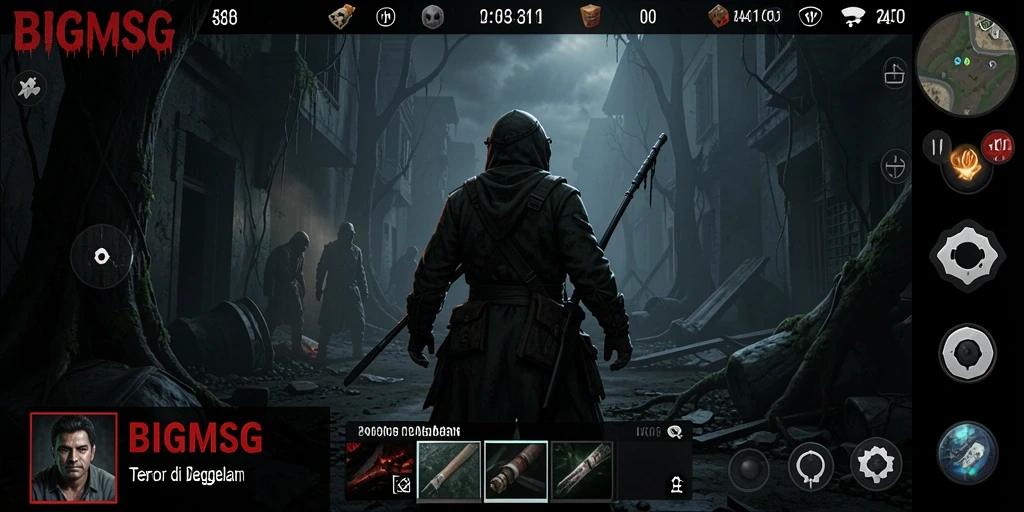 Screenshot gameplay BIGMSG menampilkan ketegangan dan kengerian yang mendalam.