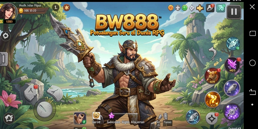 Tangkapan layar utama BW888 menampilkan aksi pertempuran seru dan karakter unik.
