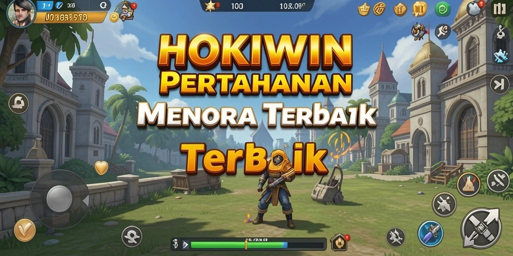 Screenshot gameplay HOKIWIN menampilkan pertahanan menara yang epik.