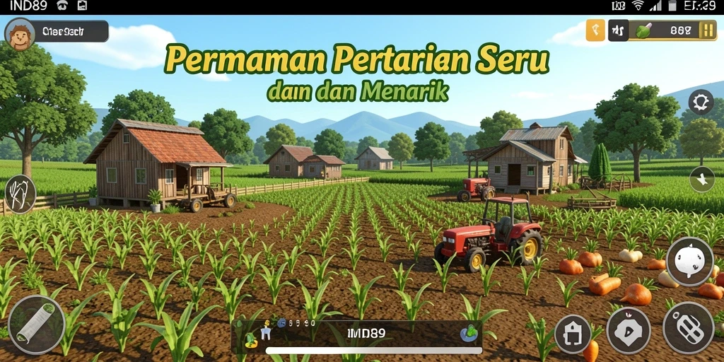 Gameplay menarik di IND89 dengan tampilan ladang yang rapi dan tanaman subur.