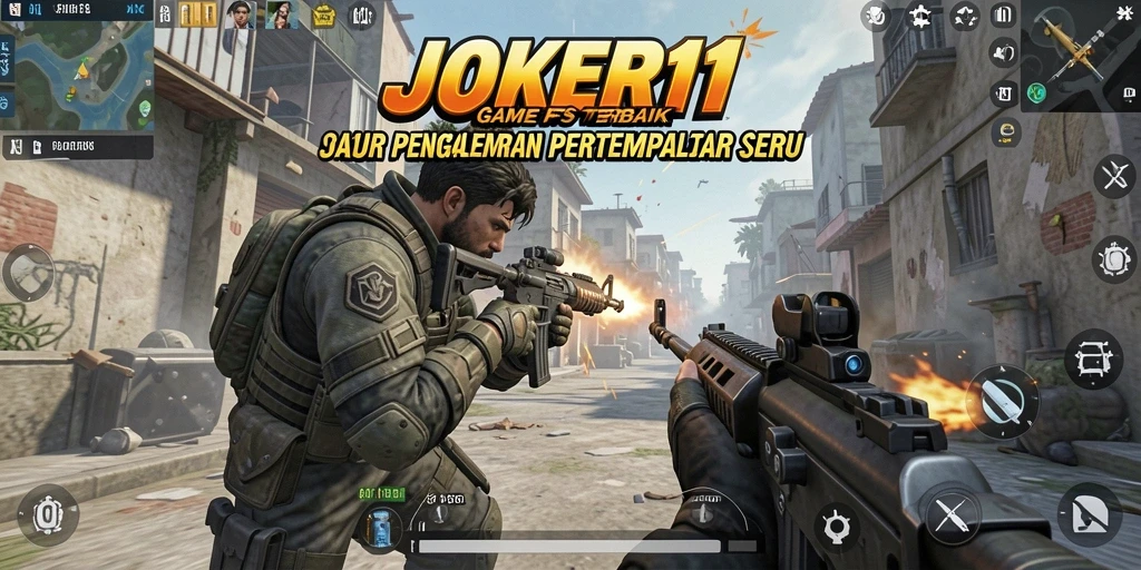 Screenshot gameplay seru dari JOKER11 menunjukkan aksi tembak-menembak intens.