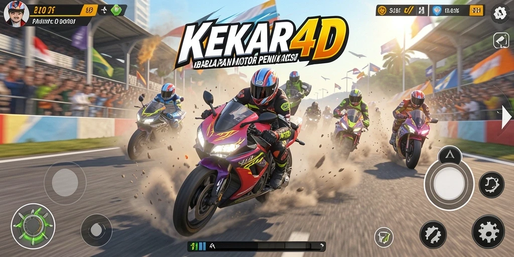 Tampilan gameplay seru dalam balapan motor cepat.