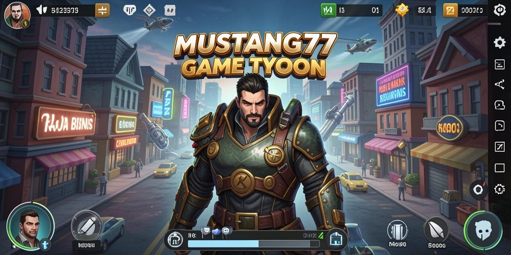 Tangkapan layar dari gameplay MUSTANG77 yang menggambarkan aktivitas manajemen bisnis.