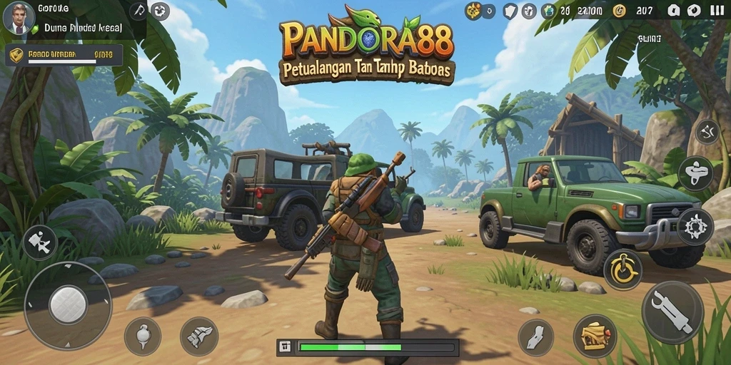 Tampilan gameplay PANDORA88 dalam dunia terbuka yang luas.
