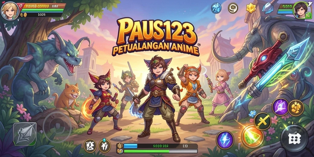 Screenshot PAUS123 menampilkan aksi seru para karakter anime.