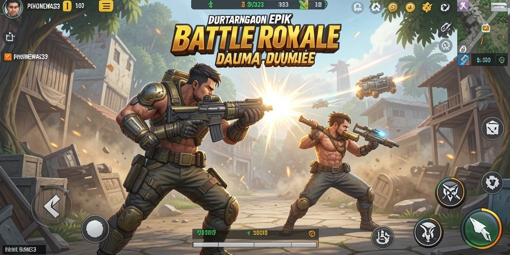 Screenshot gameplay POHONEMAS33 menunjukkan pertarungan seru dalam Battle Royale.