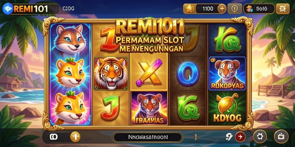 Screenshot gameplay <strong>REMI101</strong> menampilkan kombinasi warna-warni dan simbol menarik.