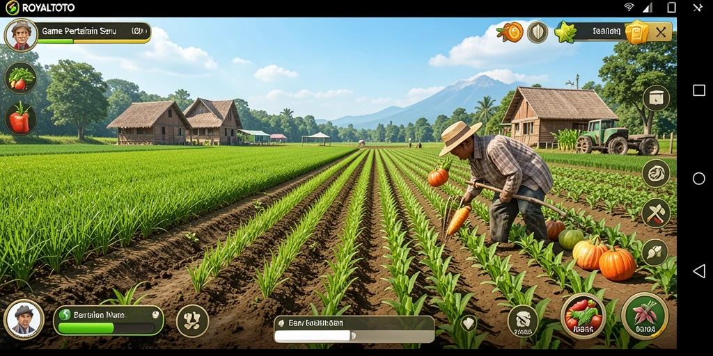 Gameplay <strong>ROYALTOTO</strong> yang menunjukkan aktivitas bertani yang seru.
