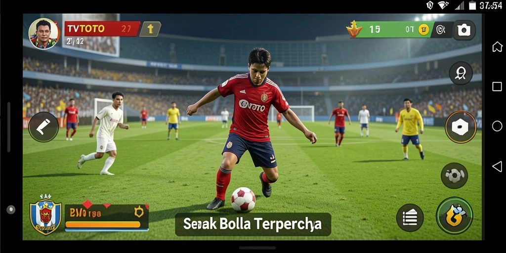 Tampilan gameplay <strong>TVTOTO</strong> dengan grafis sepak bola yang menakjubkan.